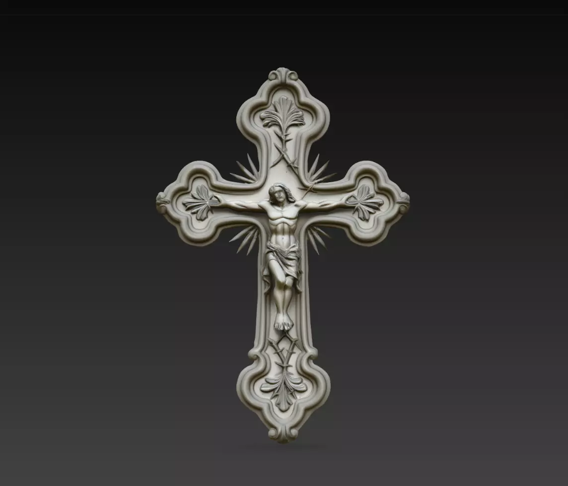 Leaf Halo Christ Floral Crucifix Wall Relief STL Print Model 3D print model