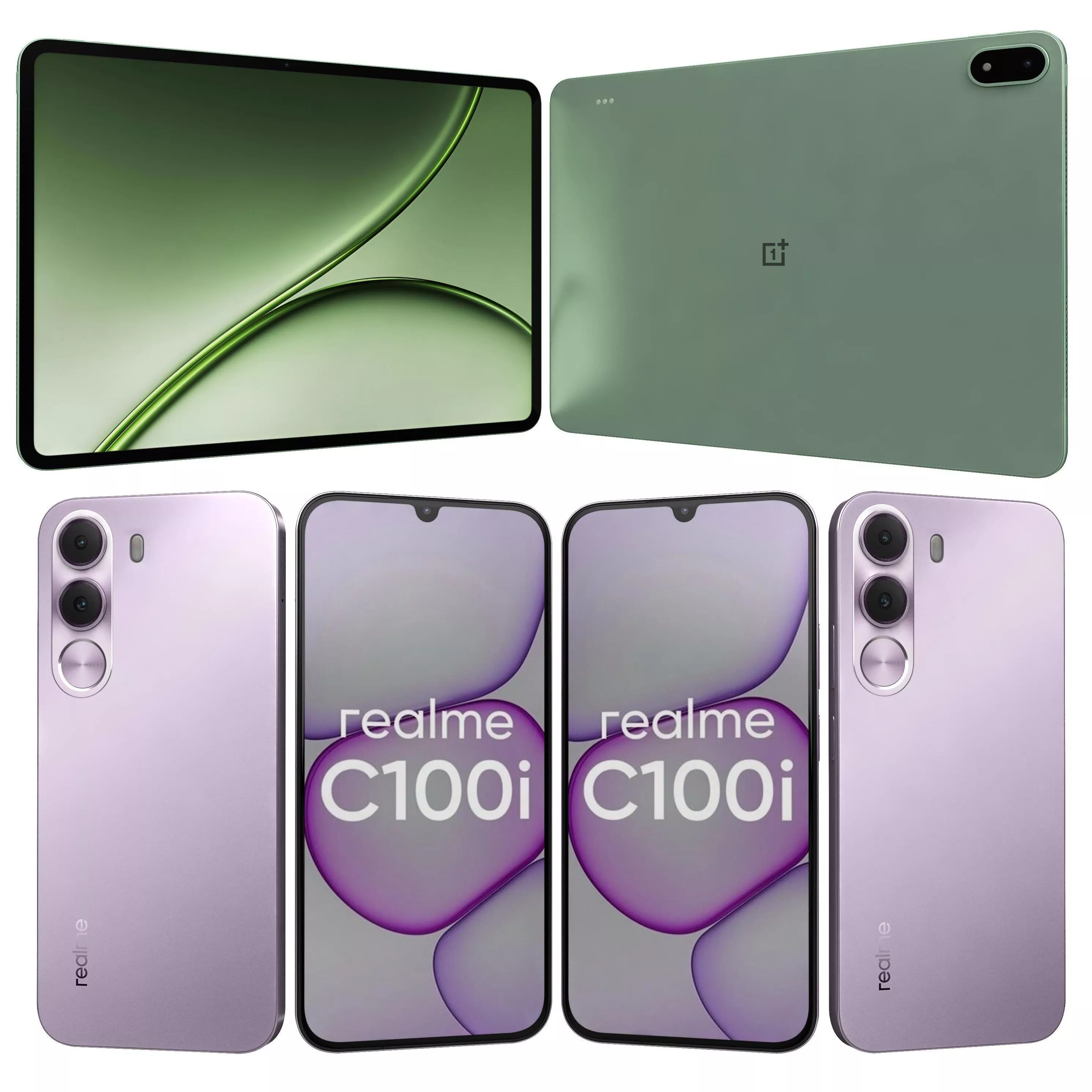 Realme C100i Purple And OnePlus Pad 4 Sage Mist 3D model