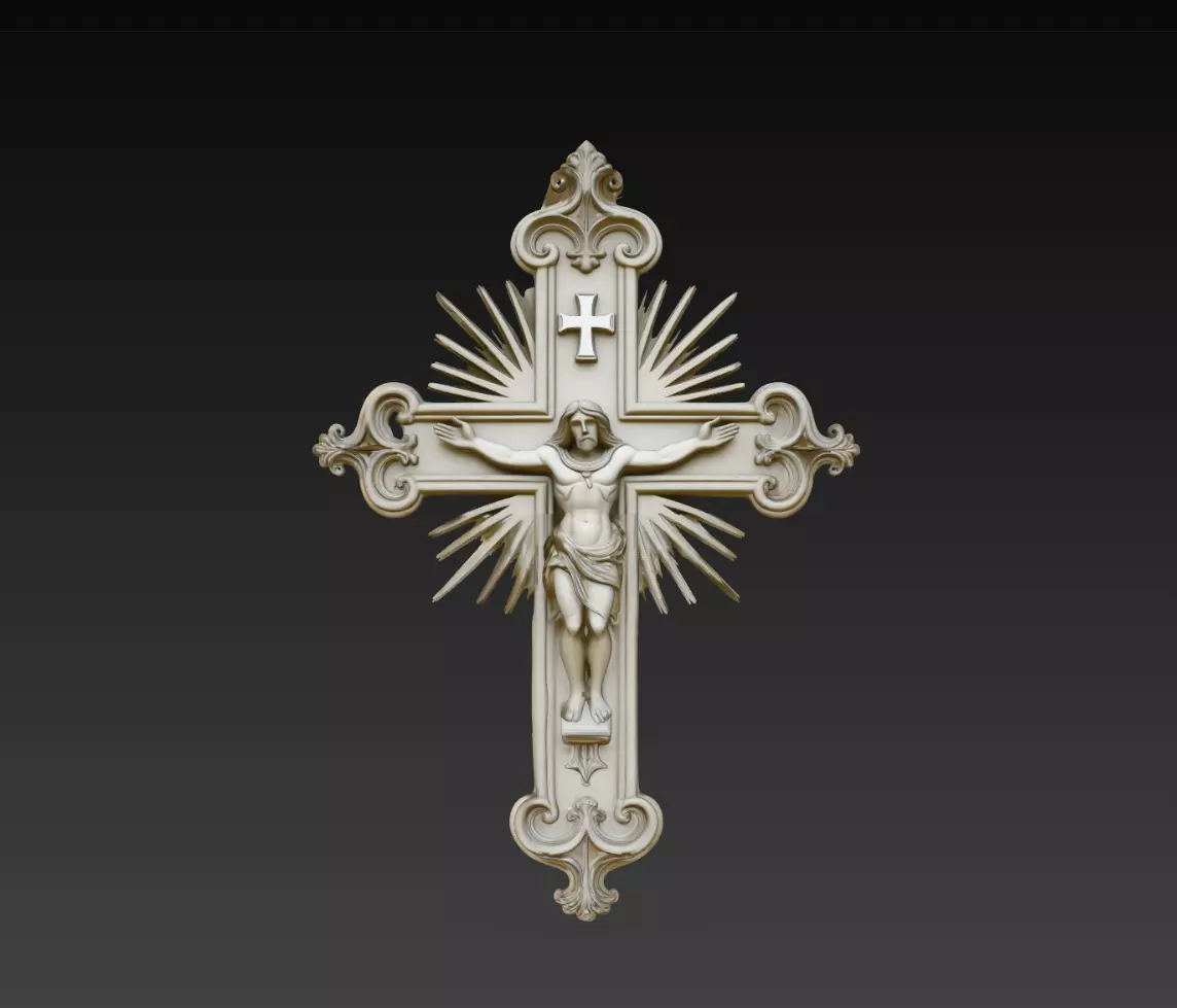 Radiant Calvary Christ Sunray Wall Crucifix Relief STL Model 3D print model
