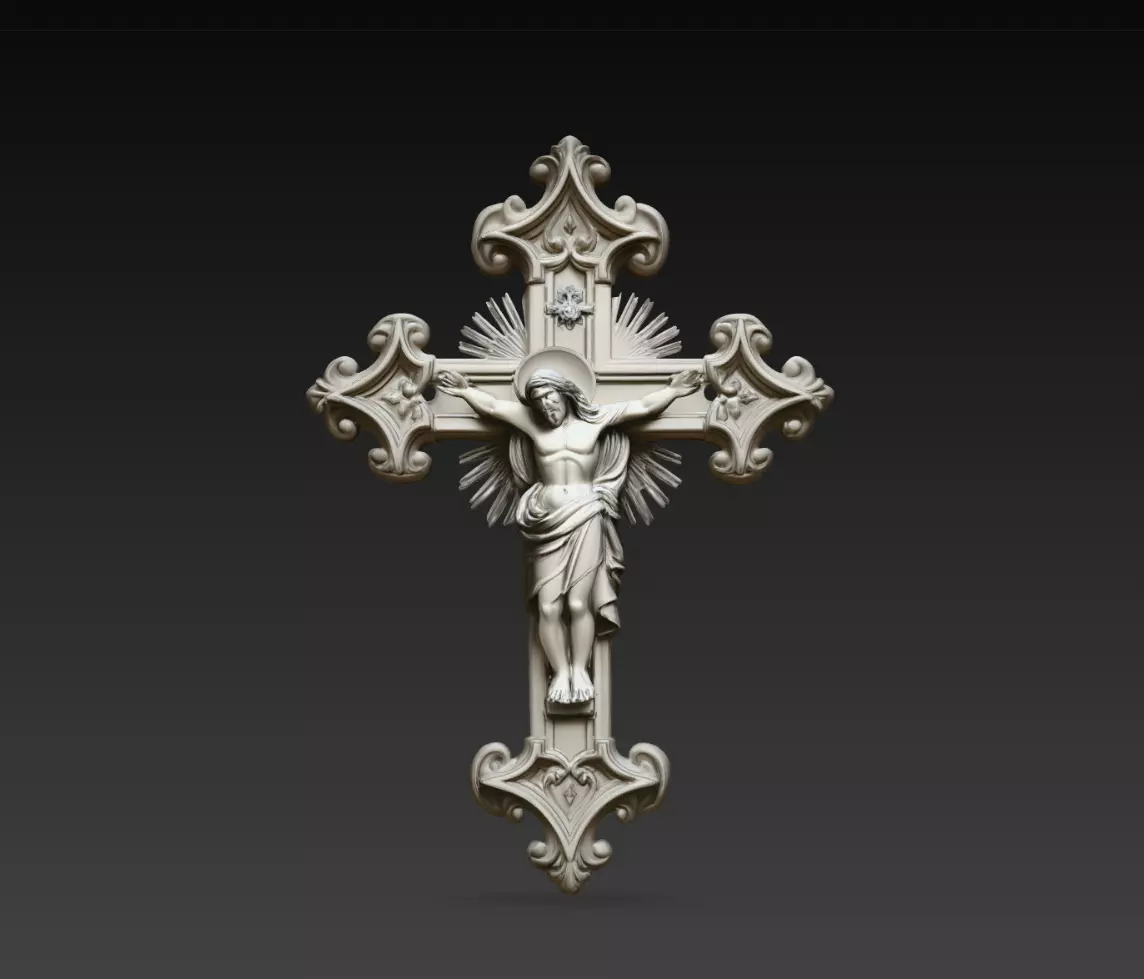 Aurelia Sunburst Christ Ornate Crucifix Wall Relief STL Model 3D print model