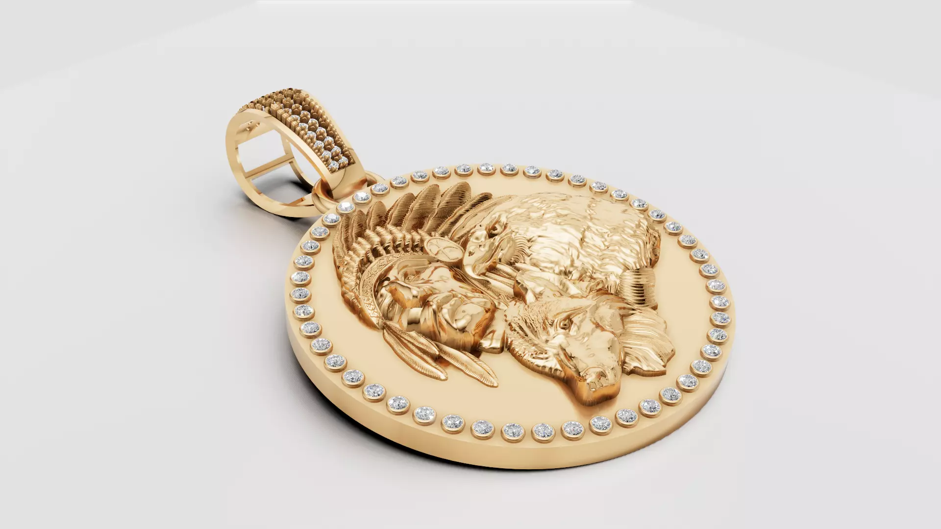 Spirit Guardian Eagle and Wolf Medallion Pendant 3D print model