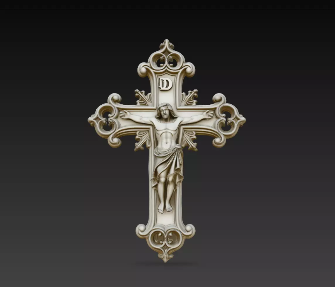 Solenne Ornate Christ Crucifix Wall Cross Relief STL 3D Model 3D print model