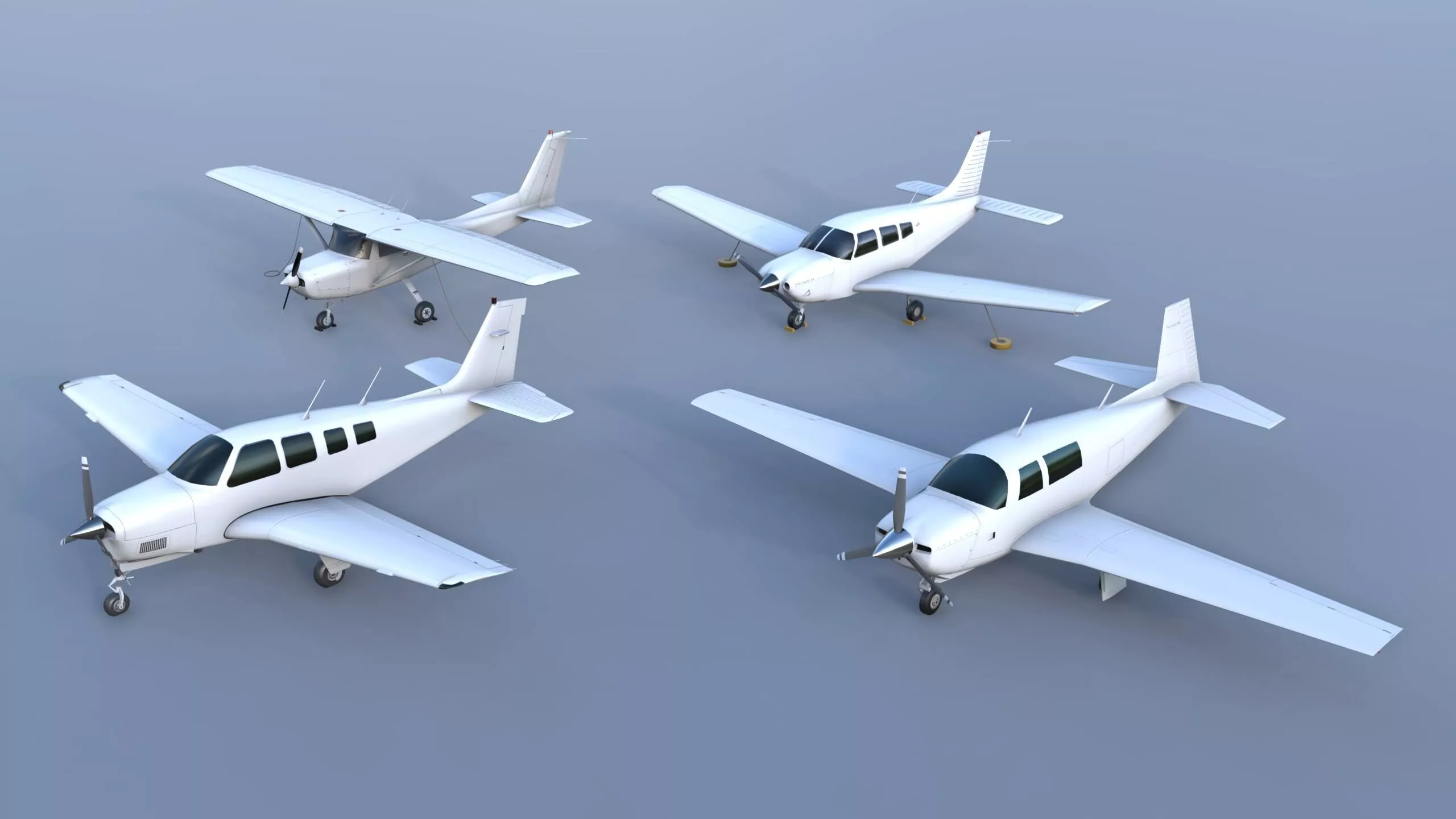 4 Static Prop GA Aircraft Pack C152 A36 M20 Archer Lowpoly PBR
