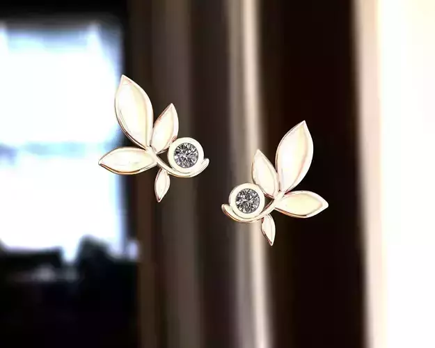 Leaf Earring or Pendant with Diamond