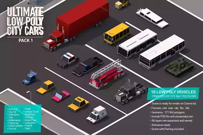 Ultimate Low Poly City Cars Pack 1