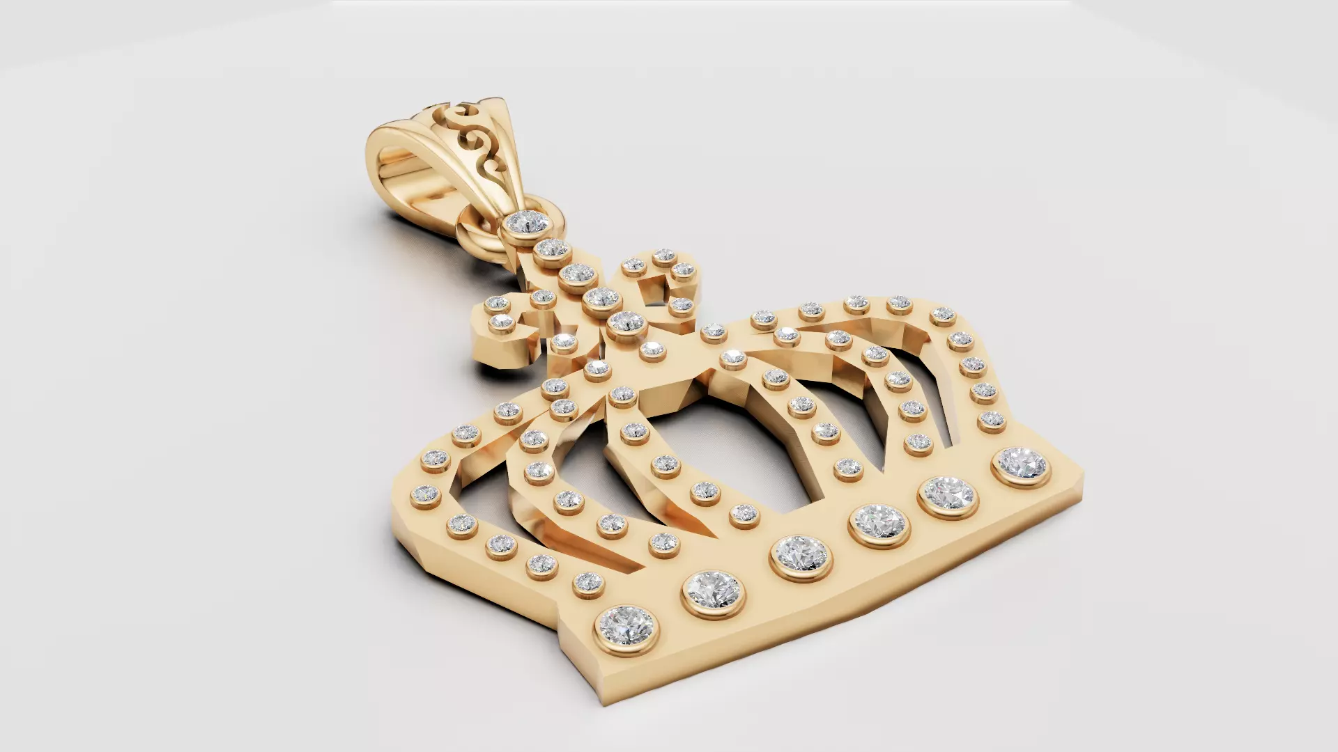 Luxury Crown Pendant in White Gold with Emerald Green Stones 3D print model