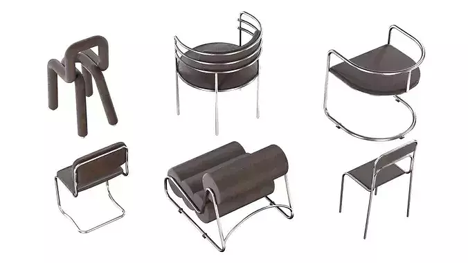 Design chair pack Low-poly 3D model 4