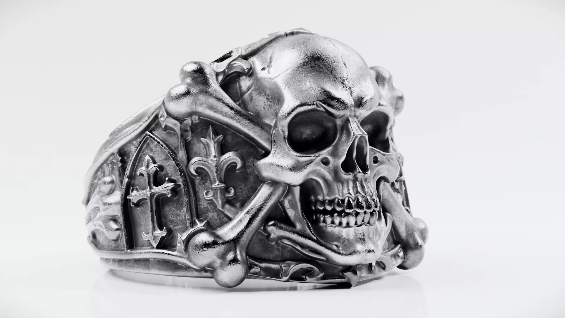 Silver metal skull ring Free 3D print model