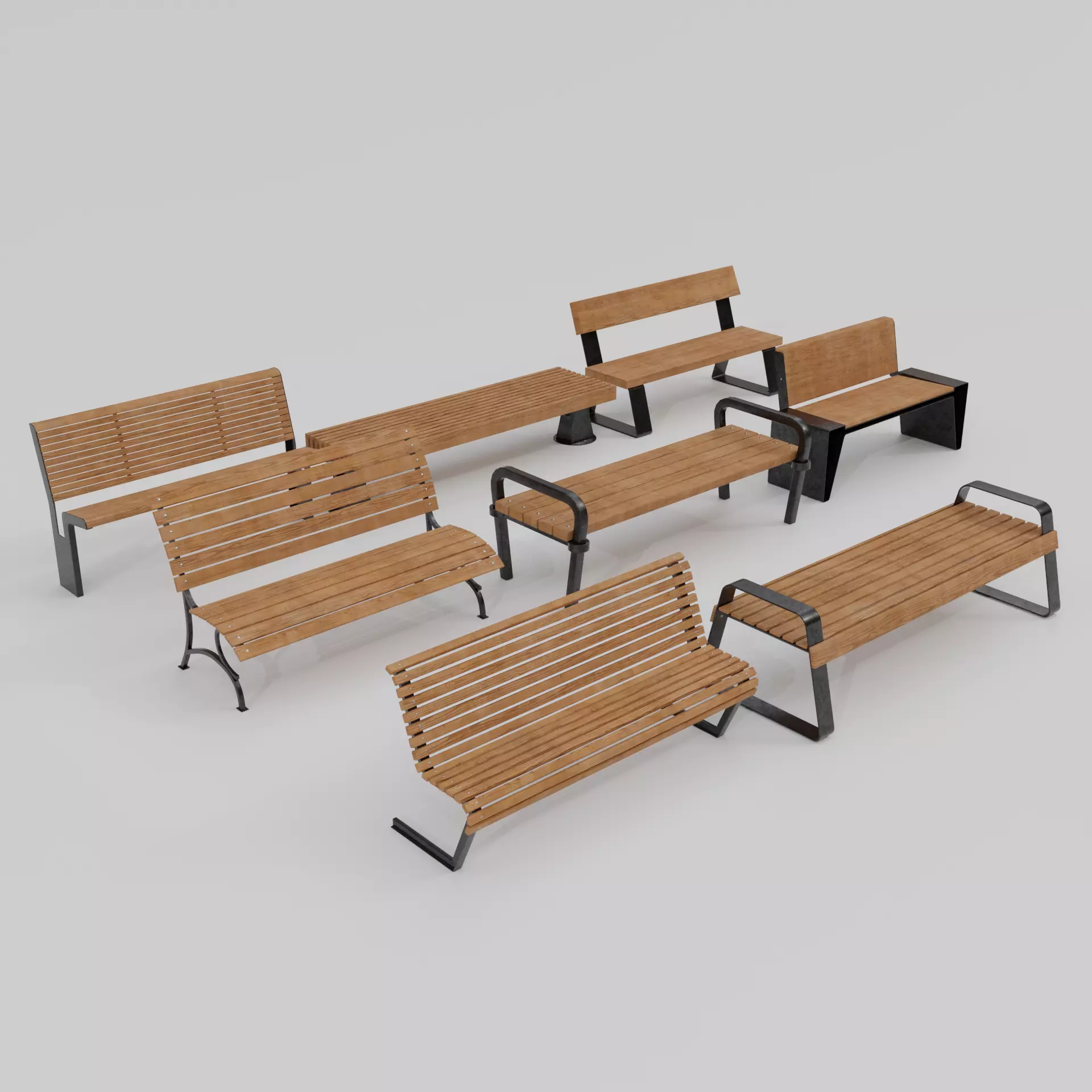 Park Bench Collection 8 Modern Benches Low-poly 3D model