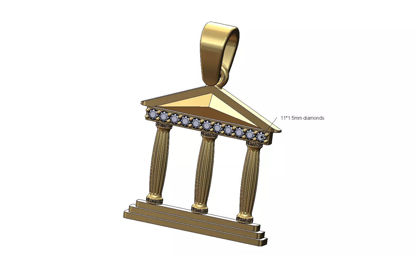 Greek Parthenon ribbed pillars diamond pendant and charm 3D print model