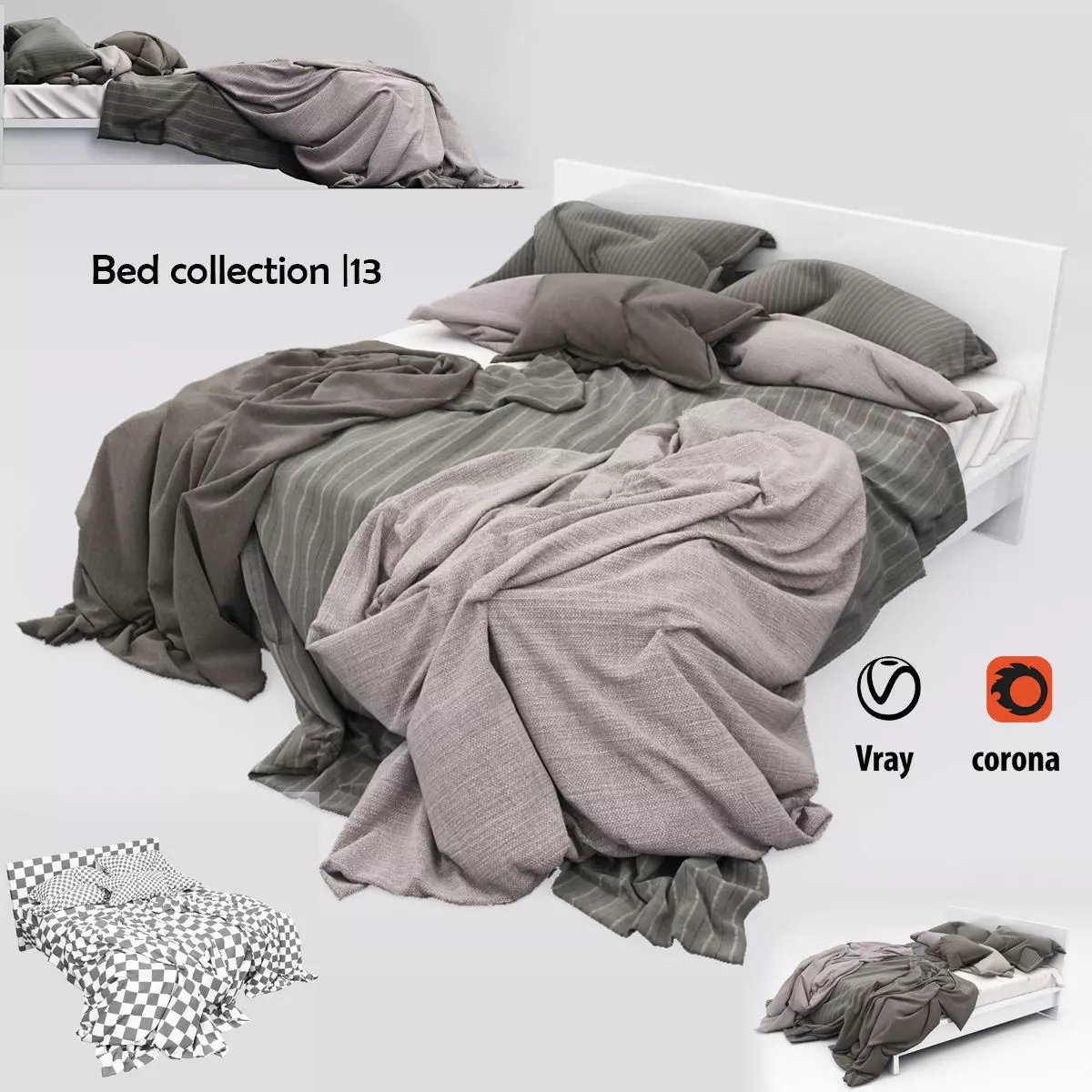 Bed collection 13 Low-poly 3D model_0