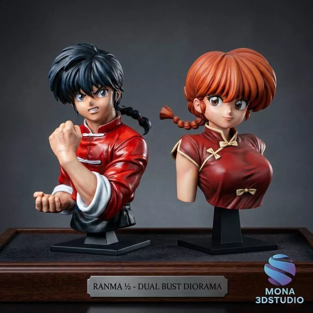 Ranma - Dual Bust Diorama - 3D Model STL Presupported 3D print model