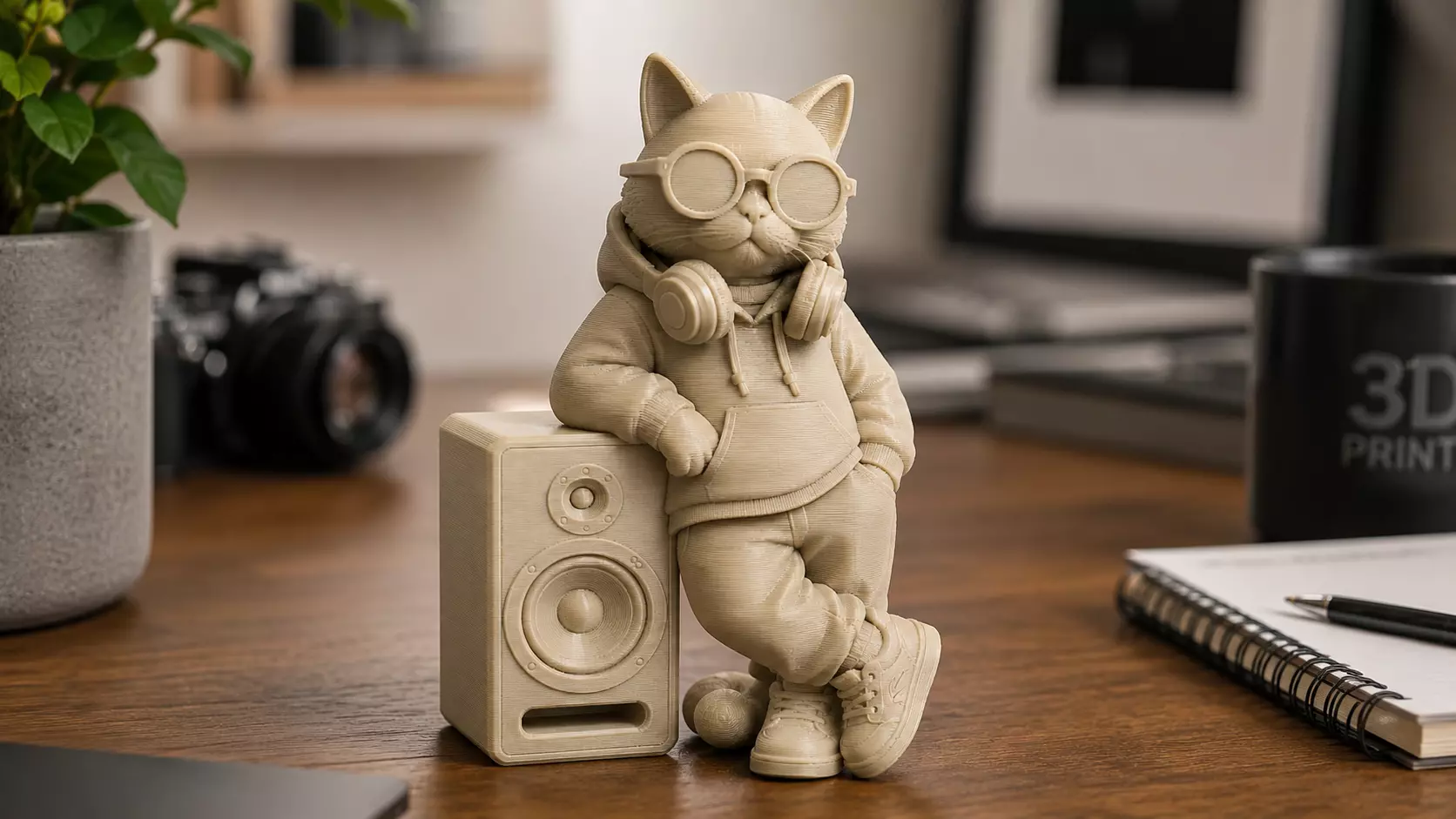 Cat DJ Figurine with Speaker Collectible STL Statue 3D print model