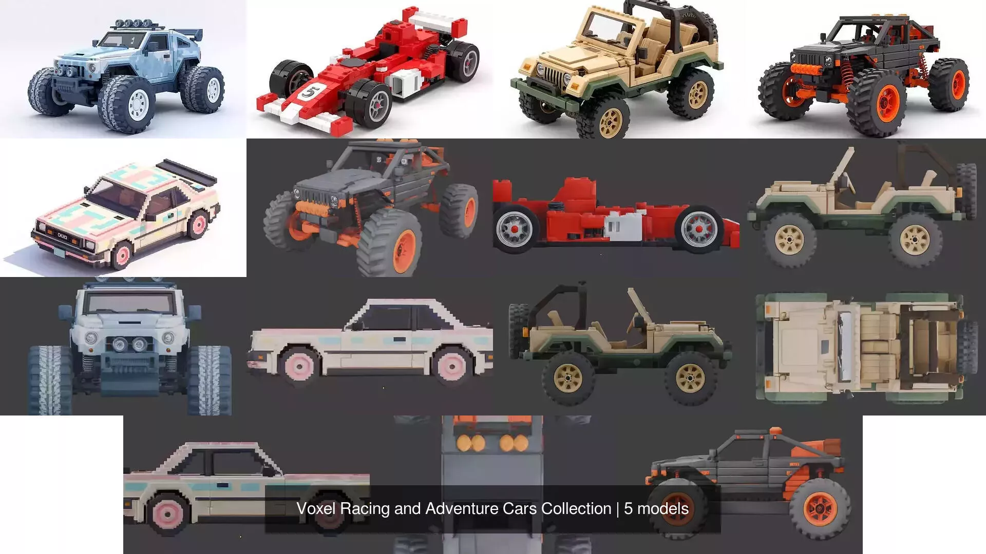 Voxel Racing and Adventure Cars Collection 3D Model Pack