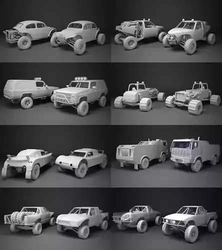 Off-road racing cars collrction Low-poly 3D model