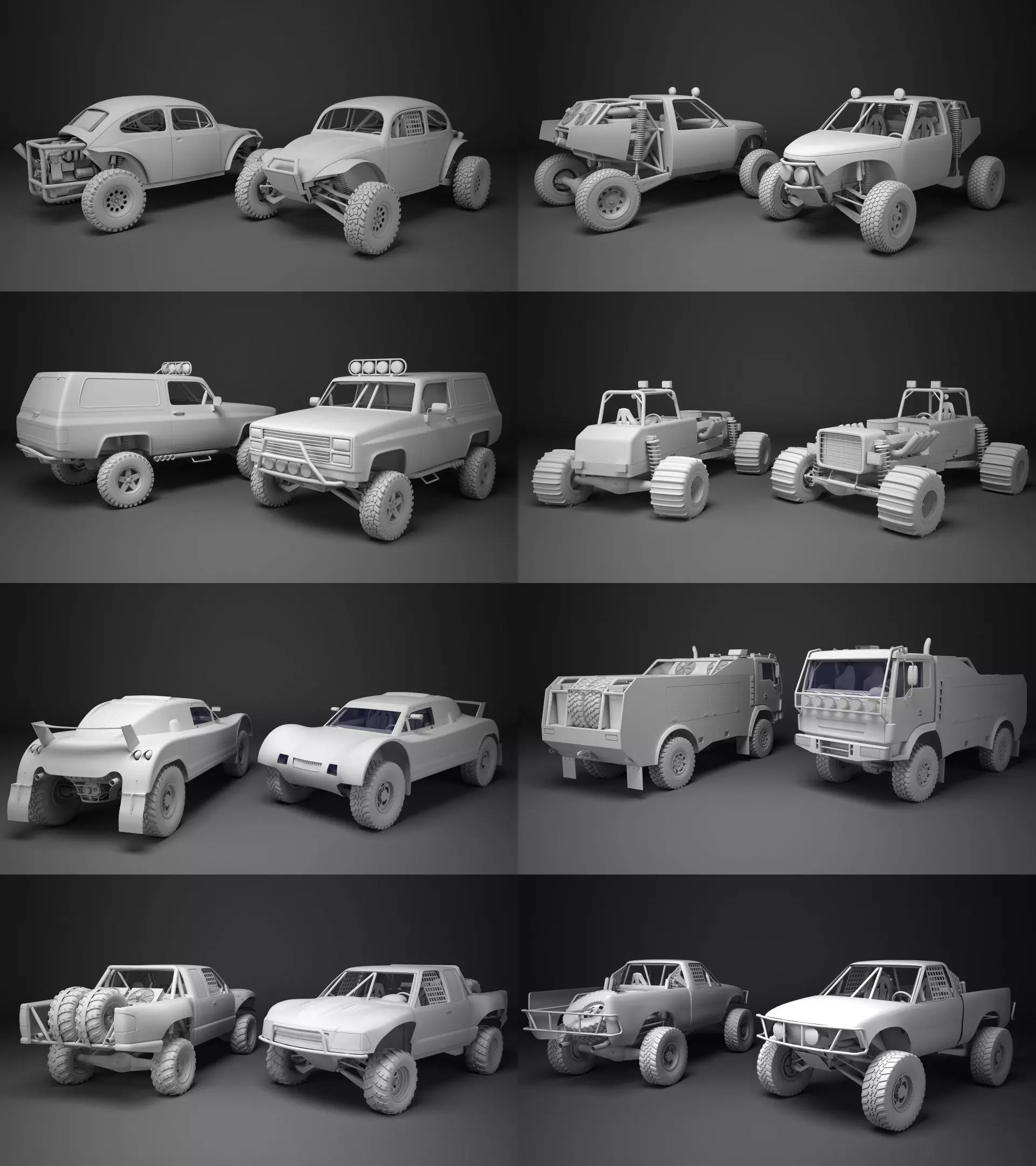 Off-road racing cars collrction Low-poly 3D model
