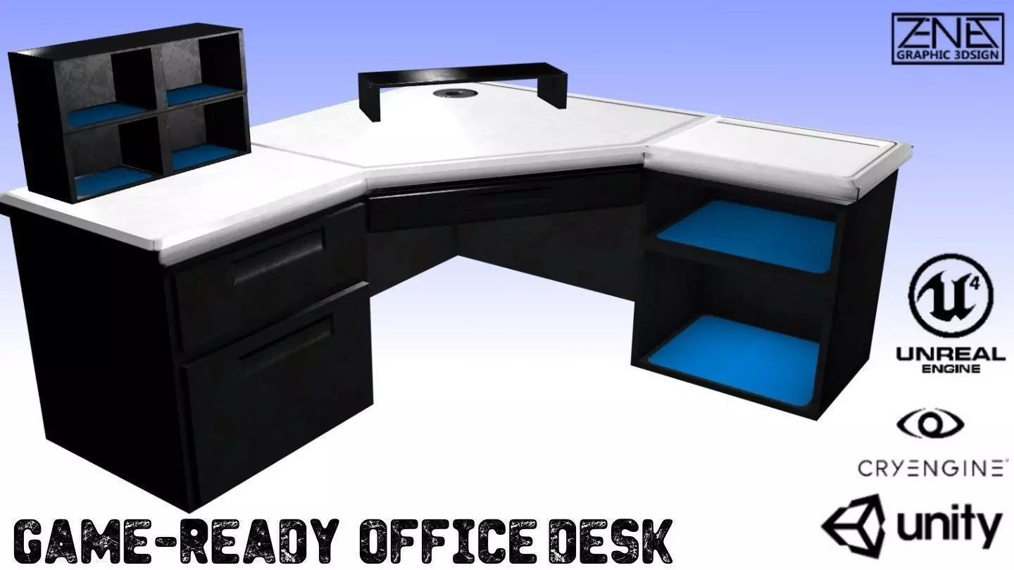 Modern Office Desk Game Ready Low-poly 3D model_0