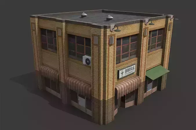 Old Drug Store Low-poly 3D model