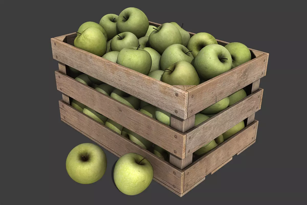 Crate with Green Apples 3D model_0