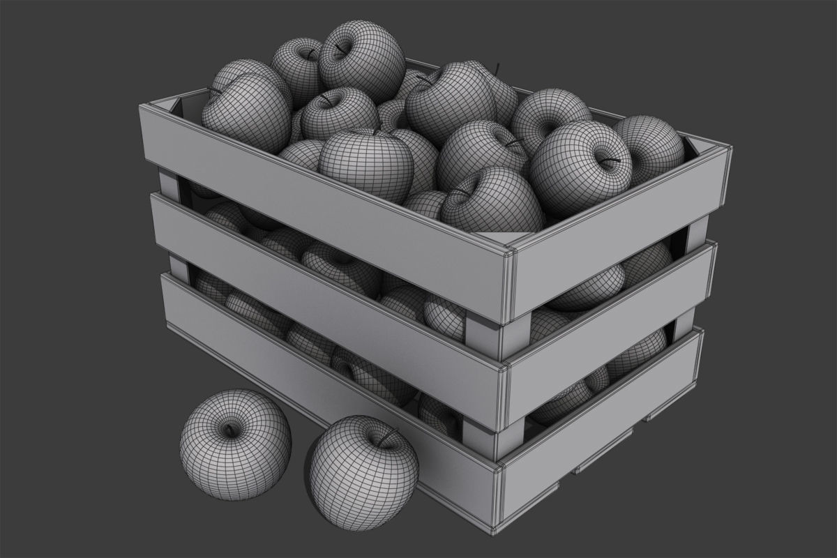 Crate with Green Apples 3D model_1