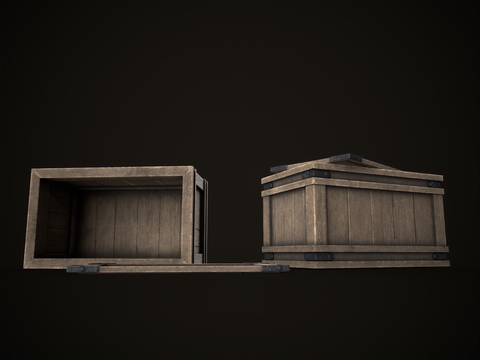 Game Ready Wooden Crate with Lid Low-poly 3D model_21