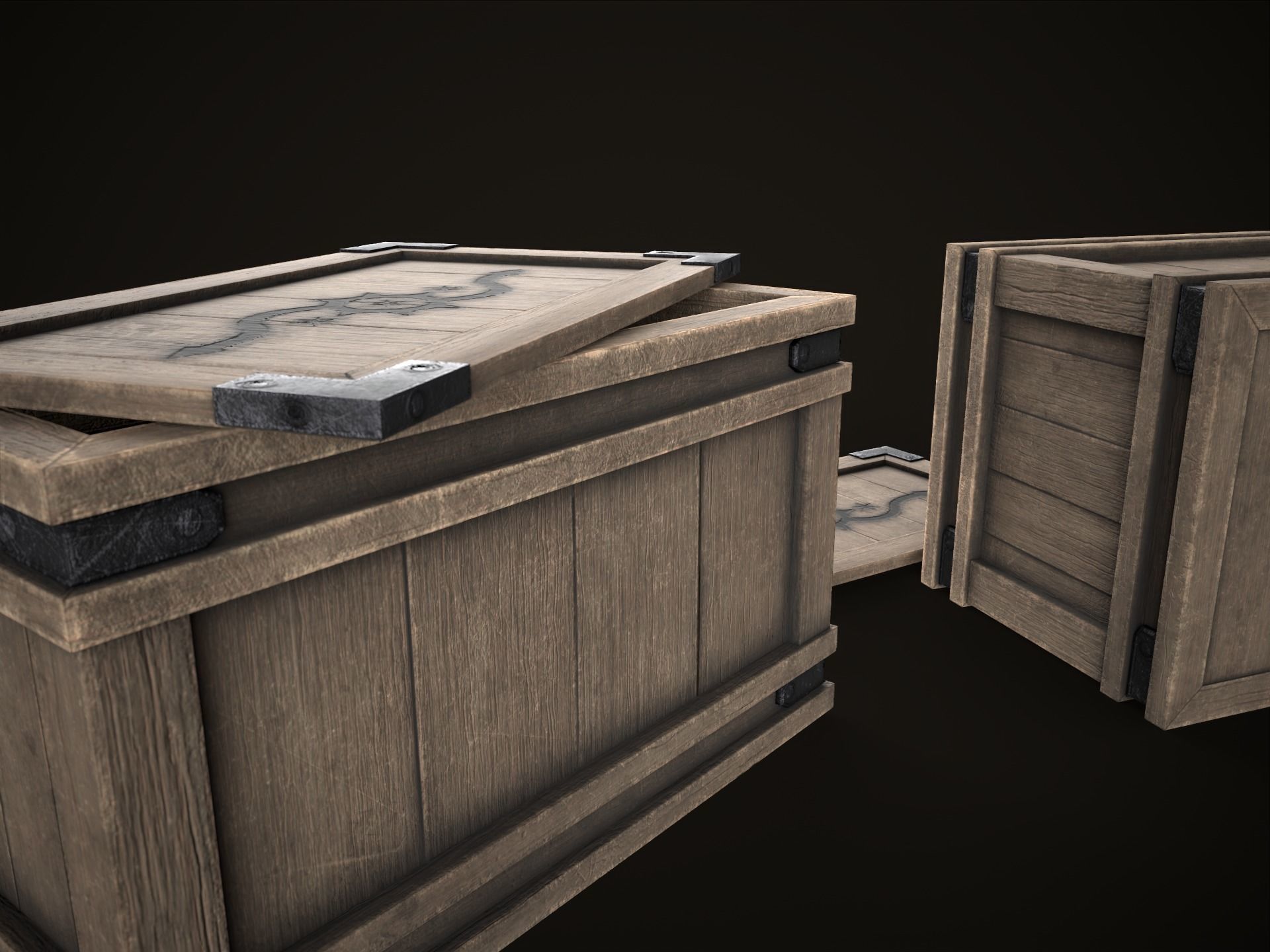 Game Ready Wooden Crate with Lid Low-poly 3D model_20