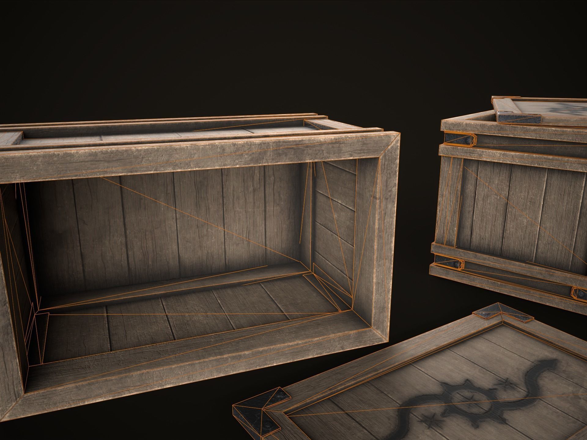 Game Ready Wooden Crate with Lid Low-poly 3D model_18