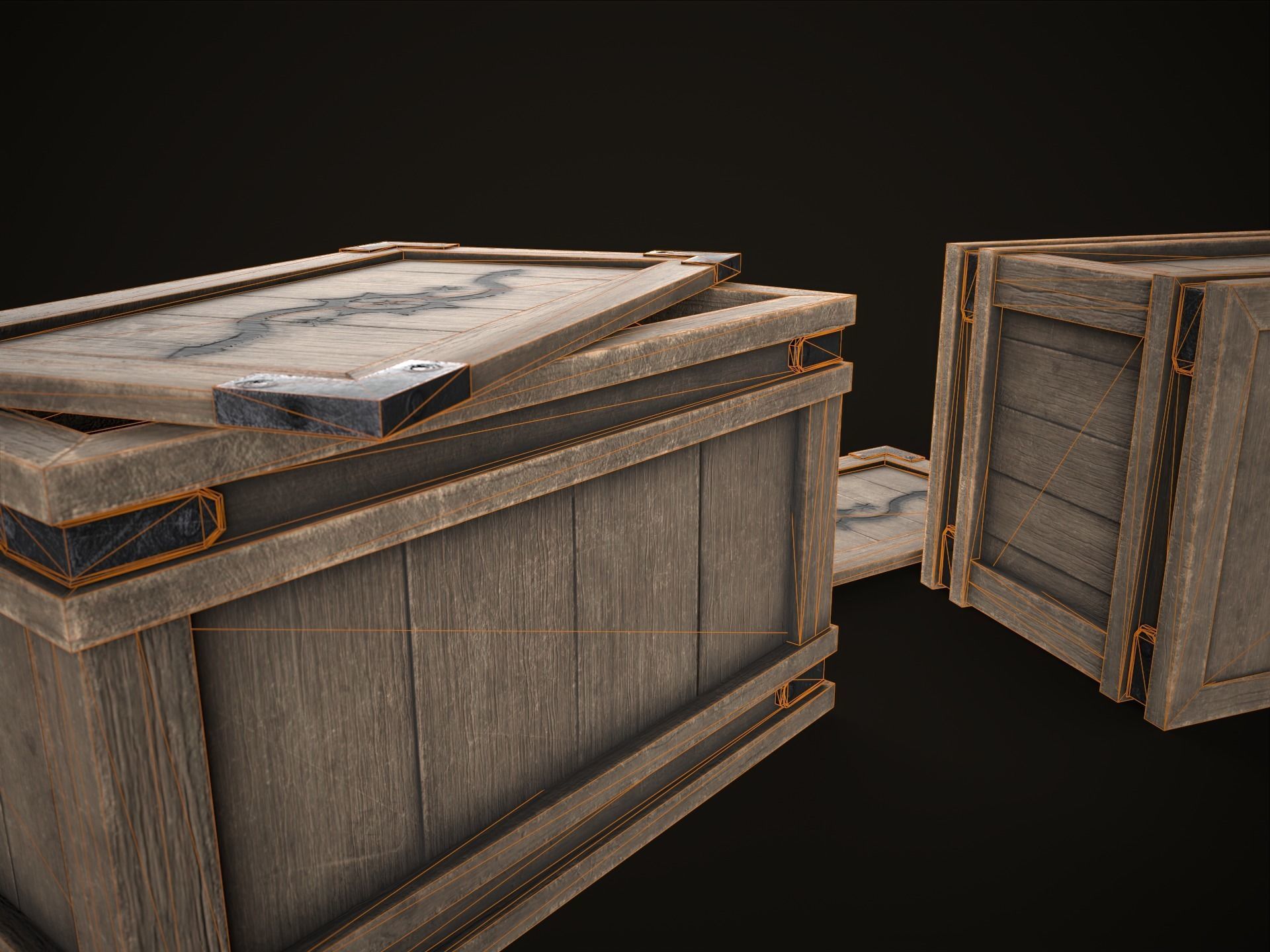 Game Ready Wooden Crate with Lid Low-poly 3D model_19