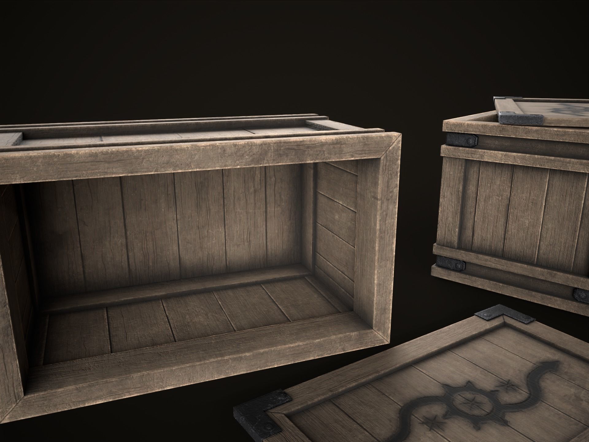 Game Ready Wooden Crate with Lid Low-poly 3D model_17