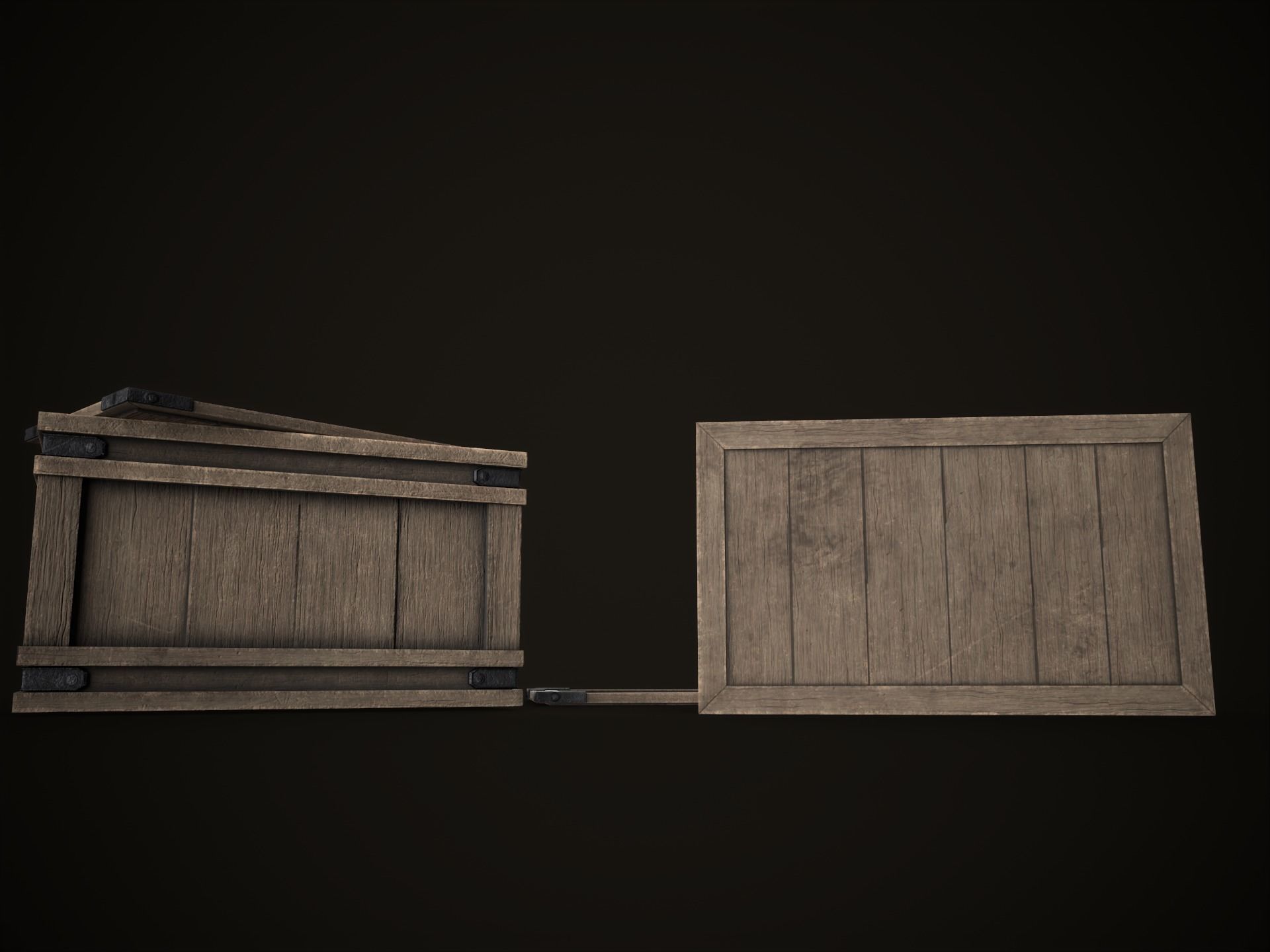 Game Ready Wooden Crate with Lid Low-poly 3D model_24