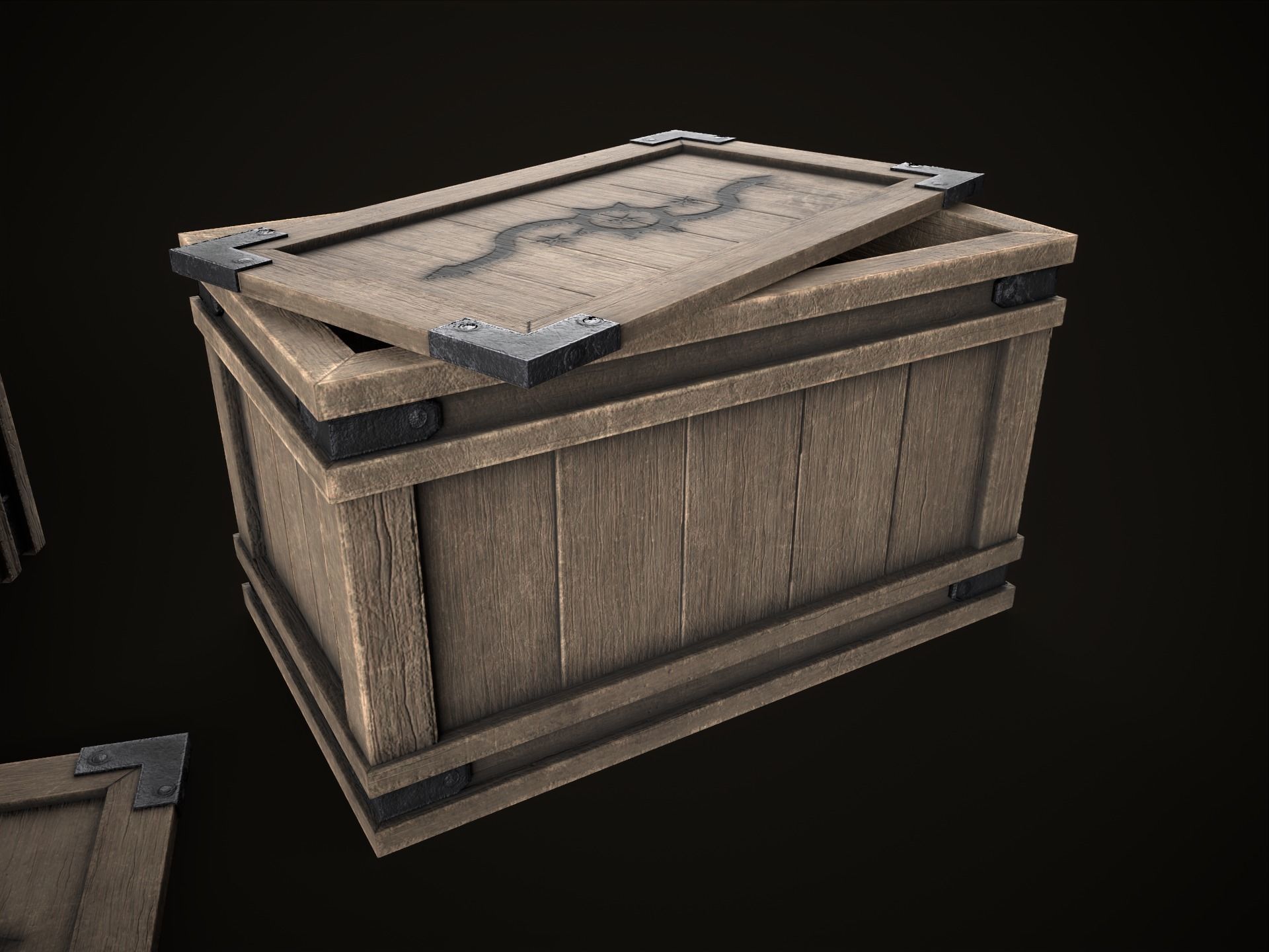 Game Ready Wooden Crate with Lid Low-poly 3D model_13