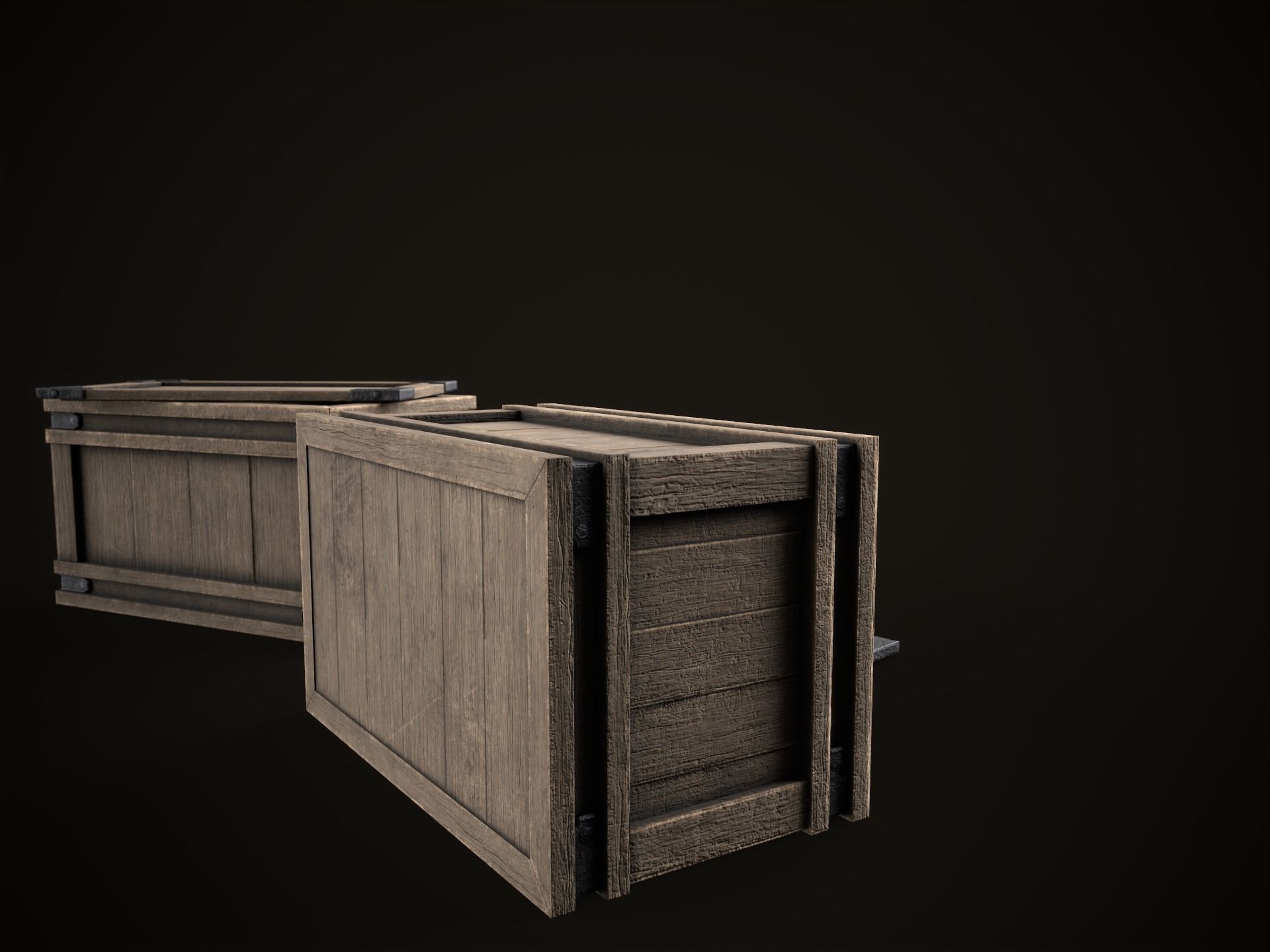 Game Ready Wooden Crate with Lid Low-poly 3D model_10