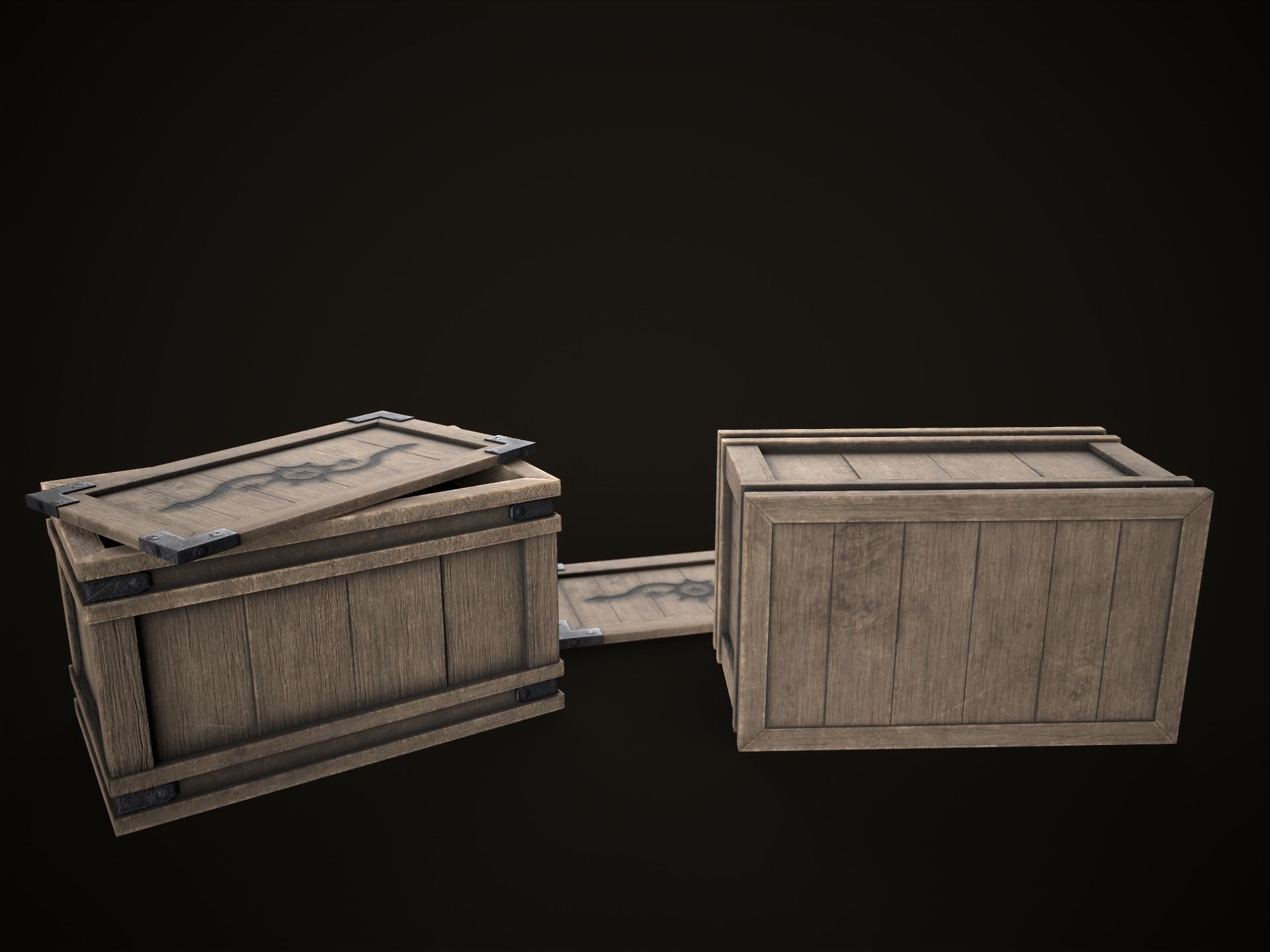 Game Ready Wooden Crate with Lid Low-poly 3D model_6