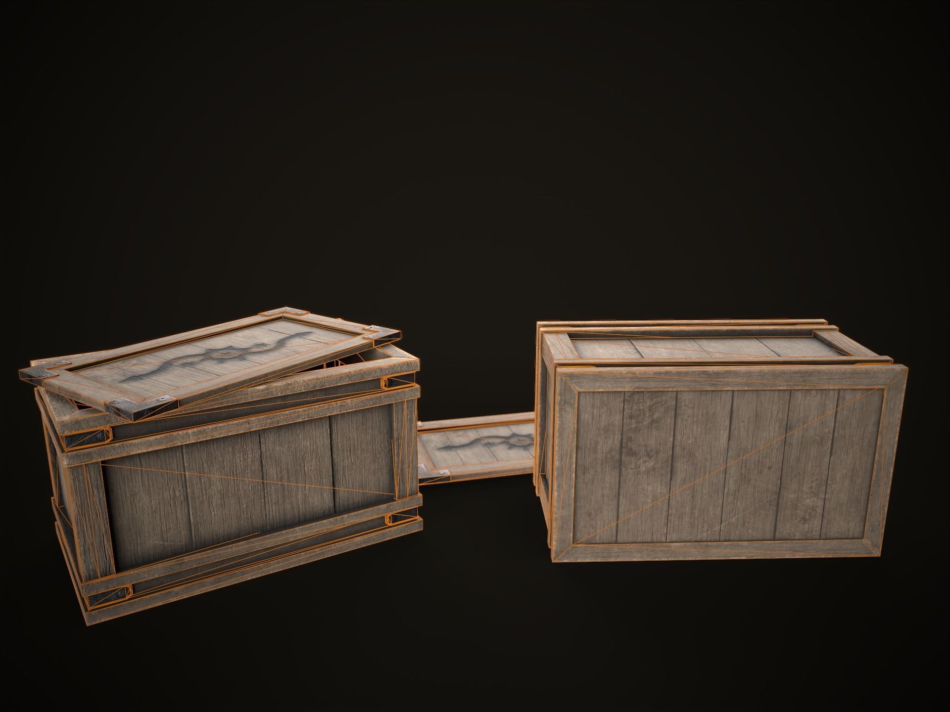 Game Ready Wooden Crate with Lid Low-poly 3D model_5