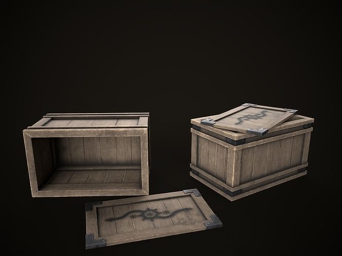 Game Ready Wooden Crate with Lid Low-poly 3D model