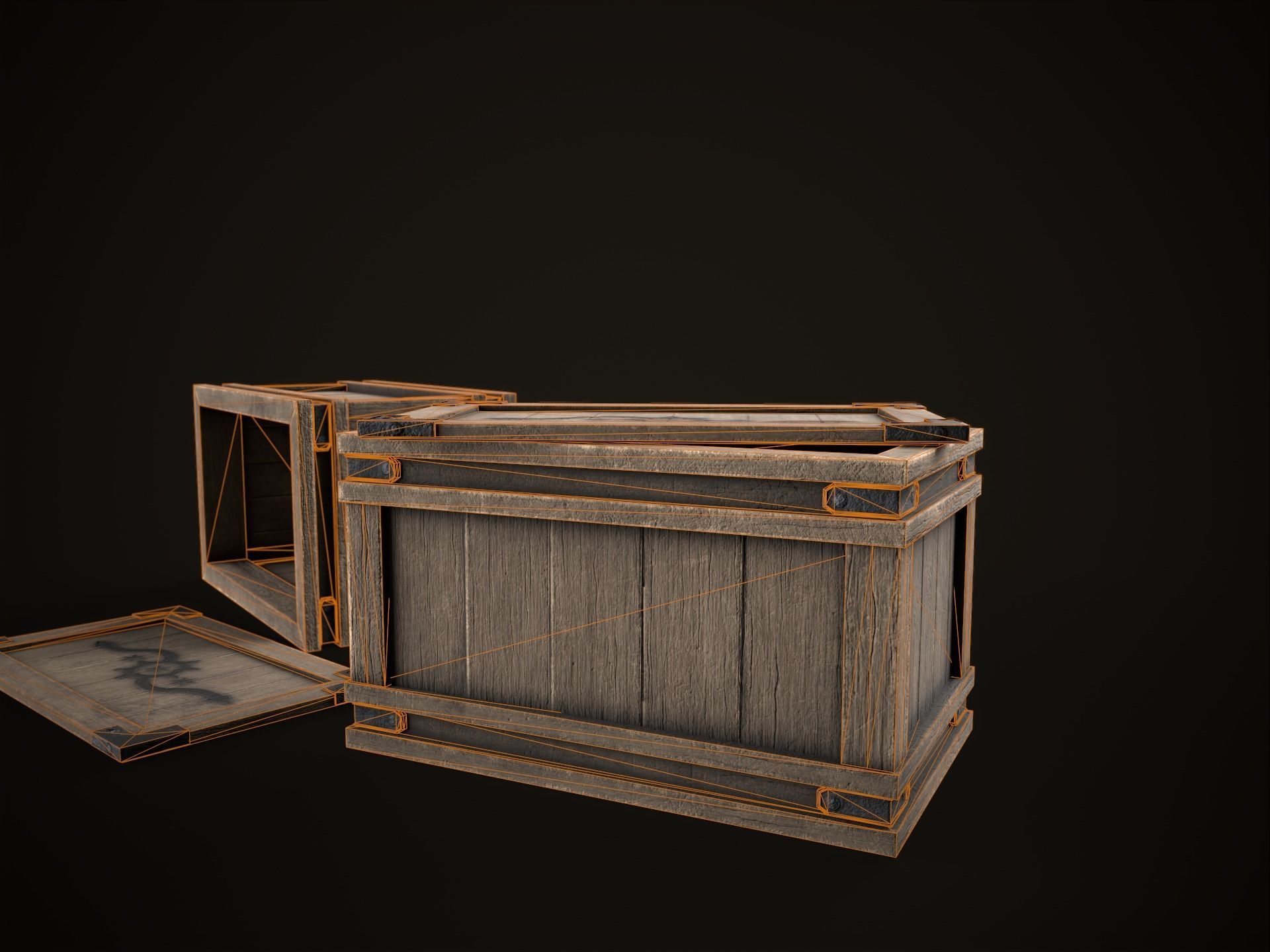 Game Ready Wooden Crate with Lid Low-poly 3D model_8