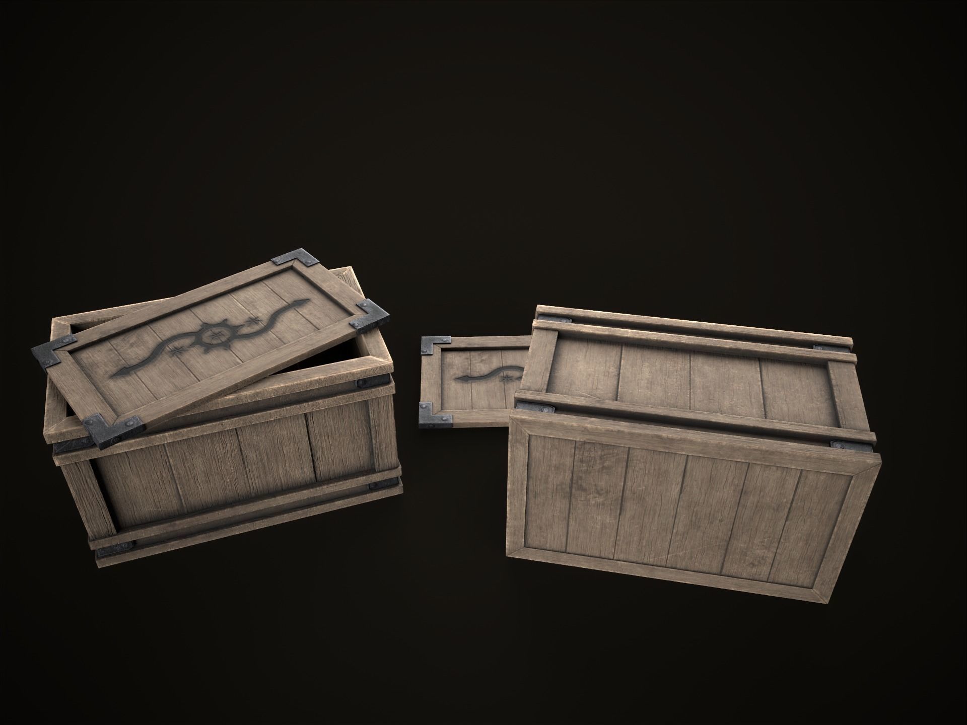 Game Ready Wooden Crate with Lid Low-poly 3D model_12