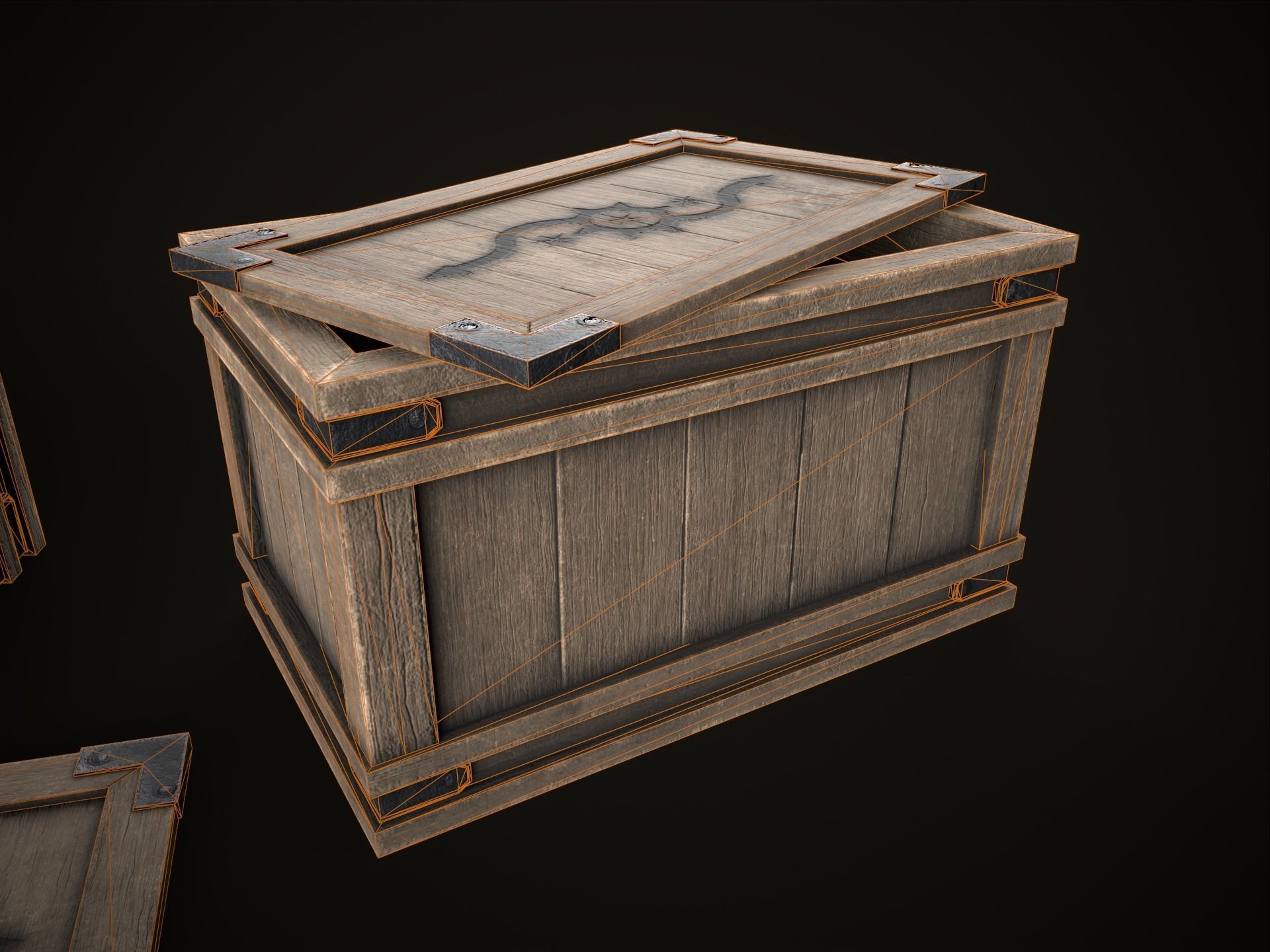 Game Ready Wooden Crate with Lid Low-poly 3D model_14