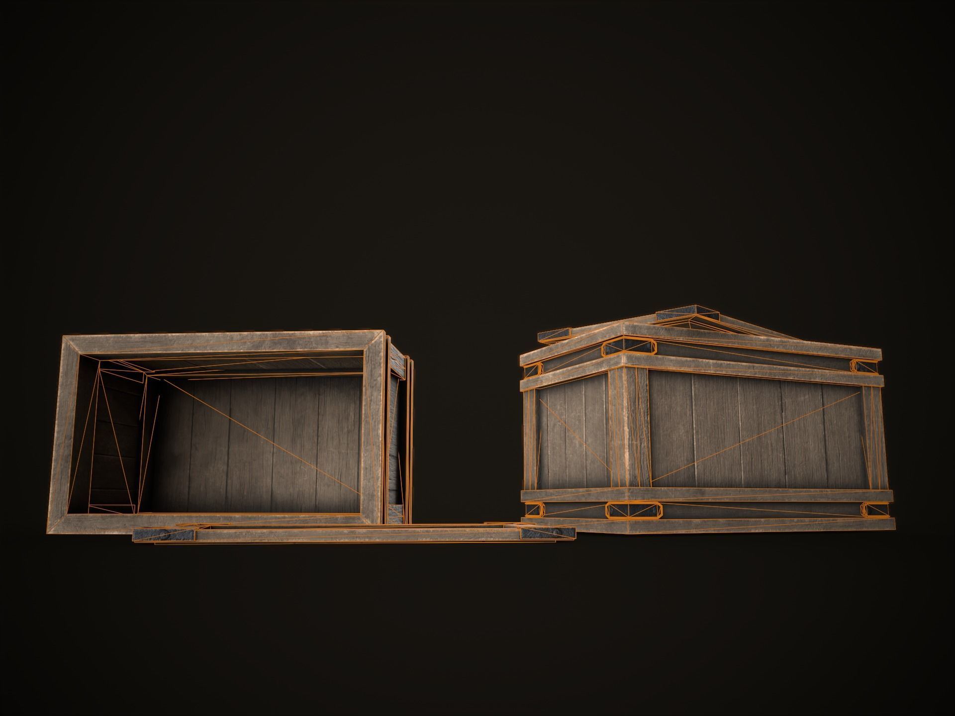 Game Ready Wooden Crate with Lid Low-poly 3D model_22