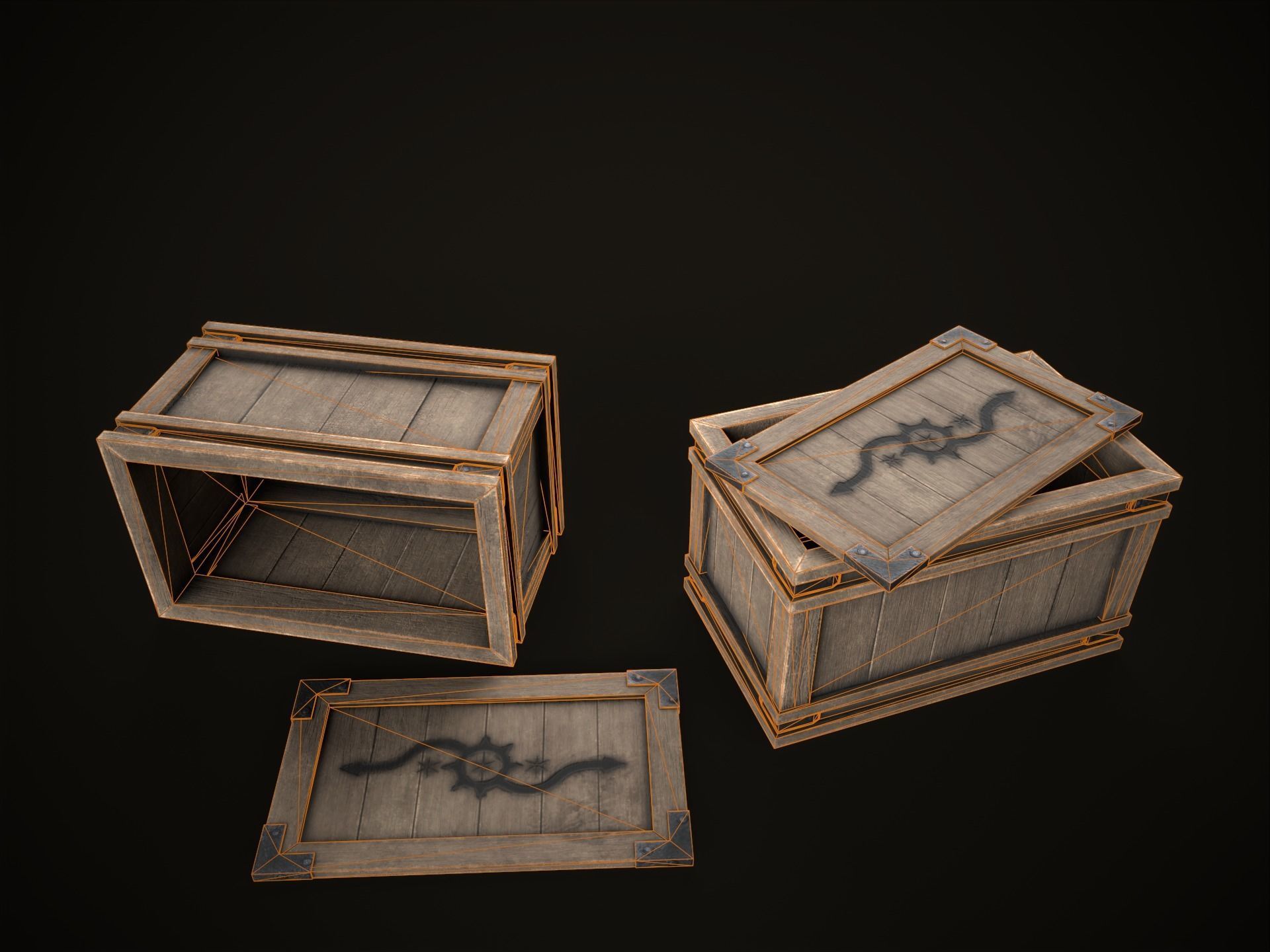 Game Ready Wooden Crate with Lid Low-poly 3D model_4