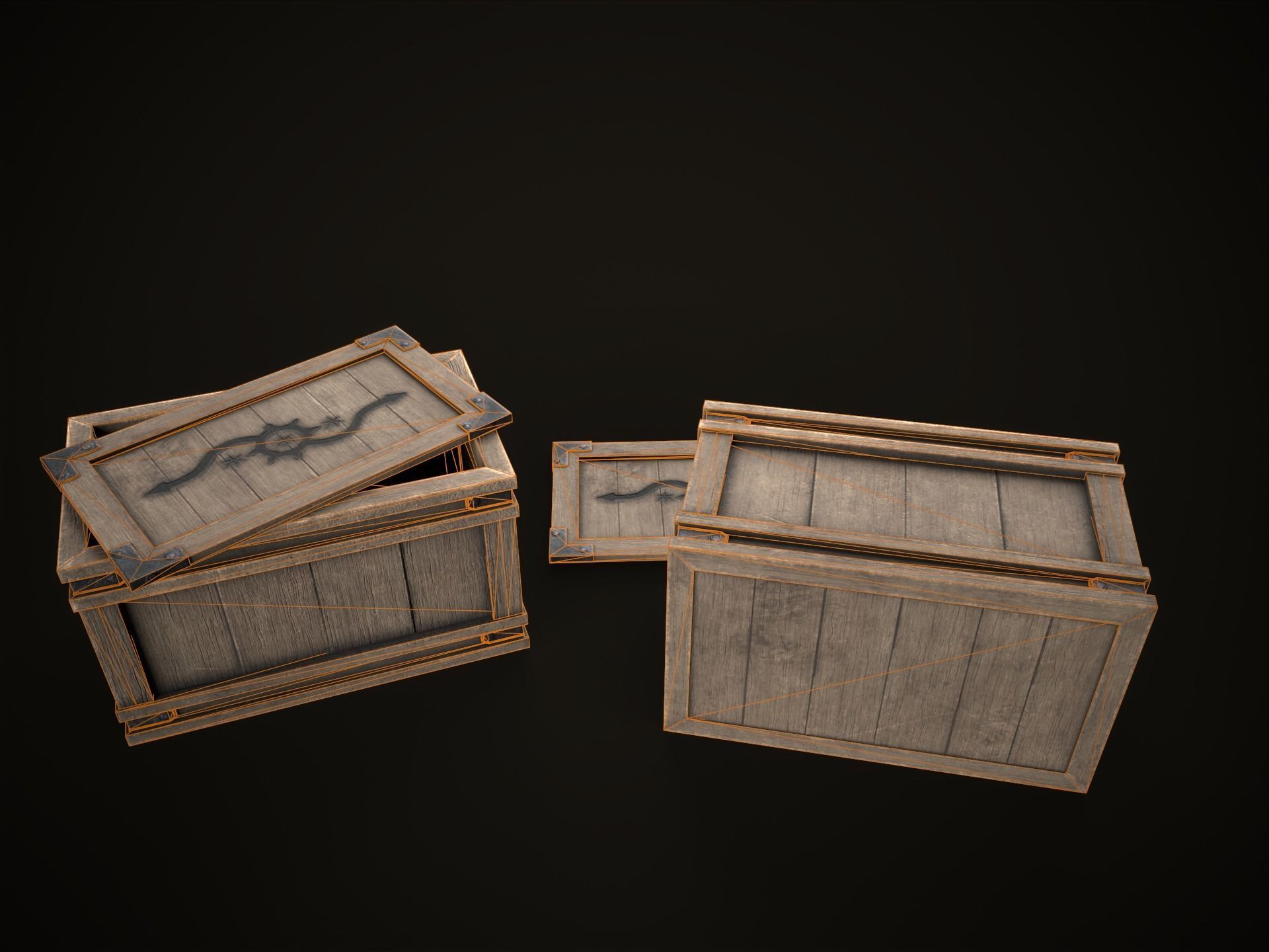 Game Ready Wooden Crate with Lid Low-poly 3D model_11