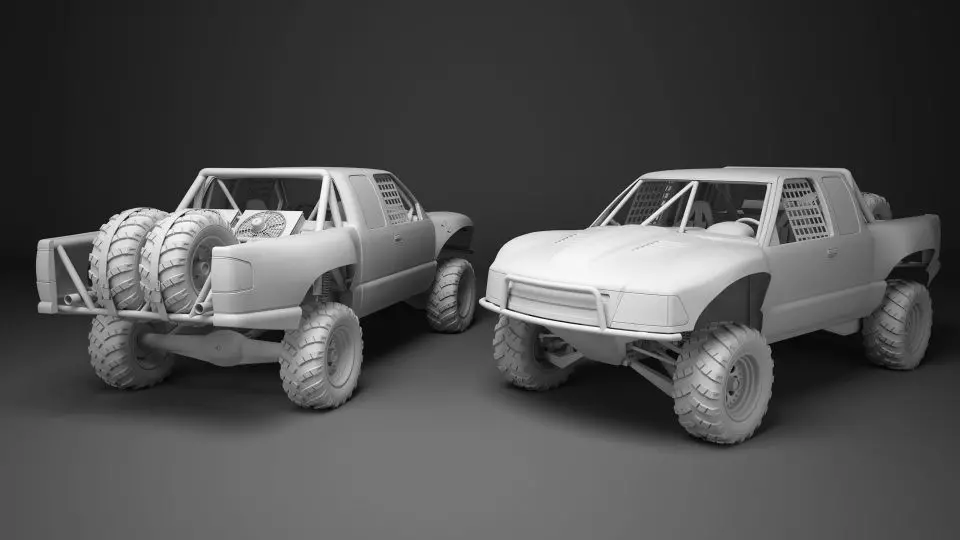 X Revo two off-road vehicles Low-poly 3D model
