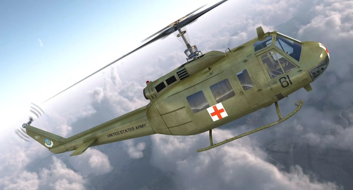 Bell UH 1 Iroquois Medevac Rigged 3D model