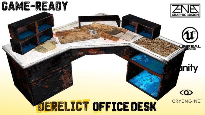 Derelict Office Desk  -  Post-Apocalyptic Game Asset Low-poly 3D model
