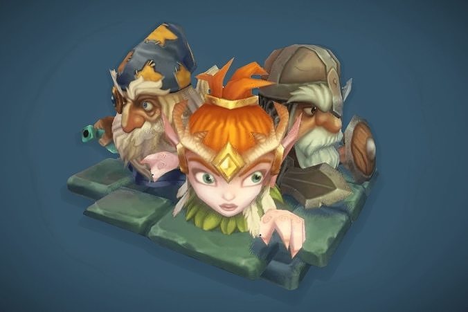 Micro Heroes Set - Low Poly Hand Painted Low-poly 3D model
