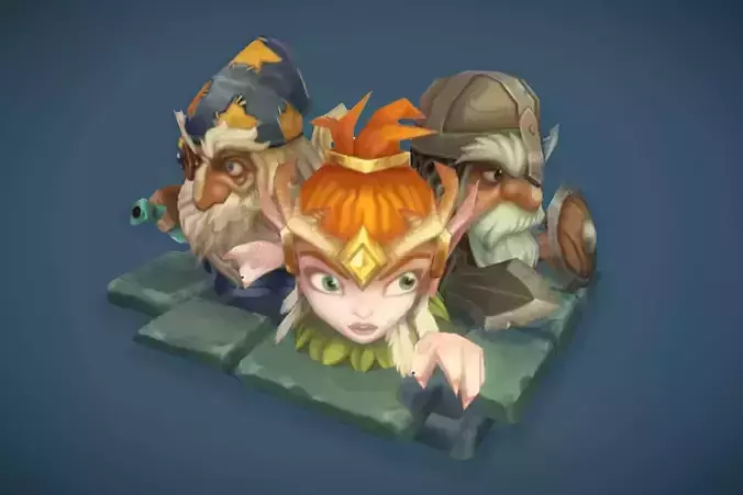 Micro Heroes Set - Low Poly Hand Painted Low-poly 3D model