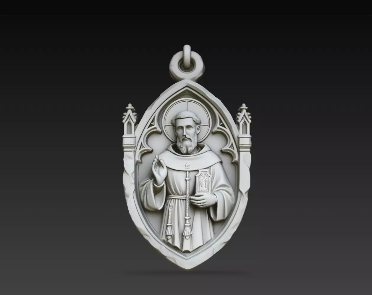Saint Benedict Gothic Medallion STL Christian Pendant 3D print model