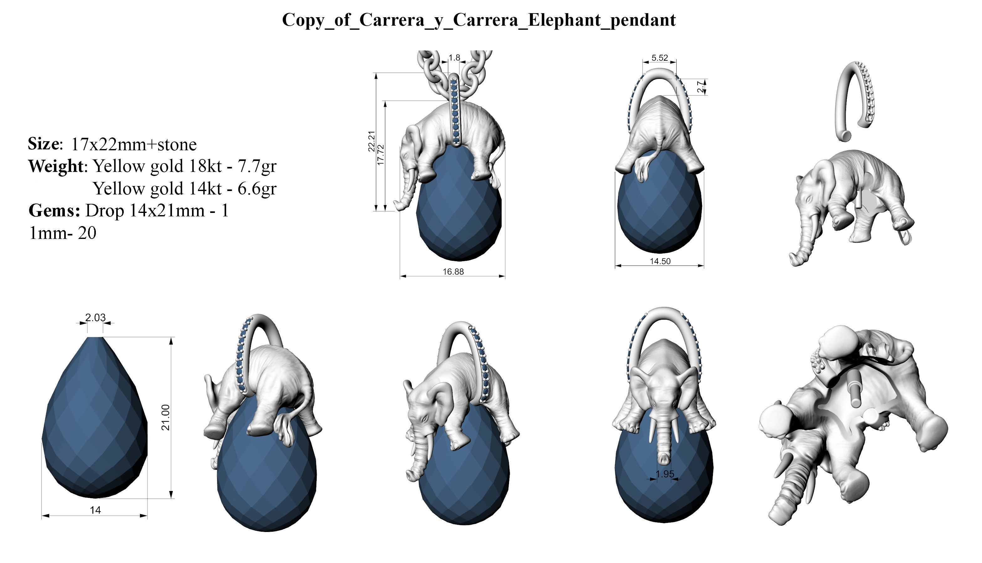 Copy of Carrera y Carrera Elephant pendant 3D print model_2