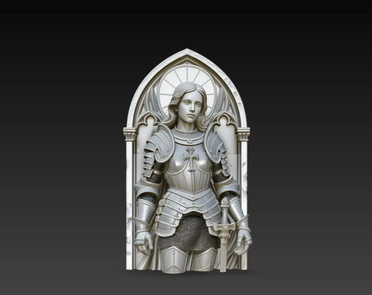 Joan of Arc Standing Female Knight STL 3D Gothic Plaque Relief 3D print model