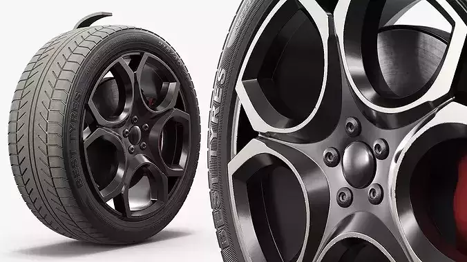 Sport Hatchback Front Wheel 3D model 3